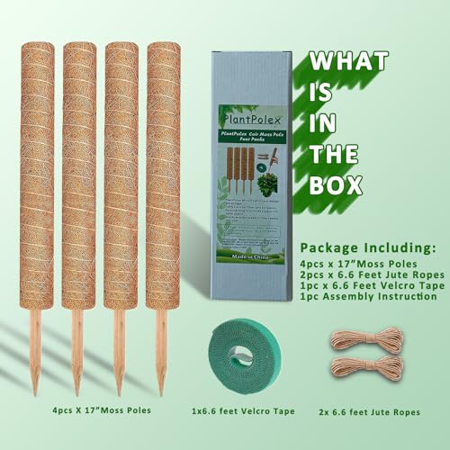 Moss Pole, 4 Pack 17Inch Monstera Plant Support for Climbing Plants Accessories Indoor -Stackable Moss Poles Plant Support Stakes -Coir Plant Pole Sticks for Potted Plants -Pothos, Tall Plant Trellis - size: 4pcs x 17 Inches