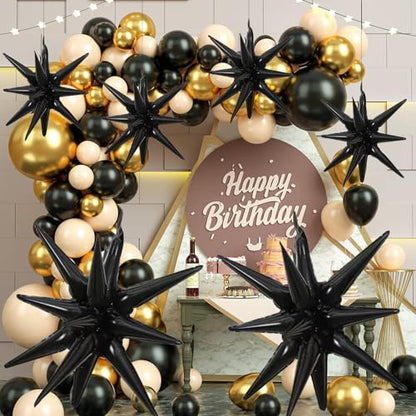 6 Pcs Black Star Foil Balloons One-Piece 14-Pointed Star Balloon 4D Starburst Cone Mylar Balloon 22inch Christmas Birthday Wedding Wedding Anniversary Party Supplies (22&27 Inches Black) - color: 22&27 Inches Black