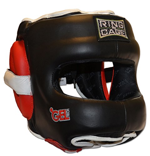 Youth Face Saver GelTech Leather Headgear - color: Red/Black