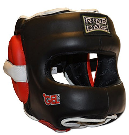 Youth Face Saver GelTech Leather Headgear - color: Red/Black