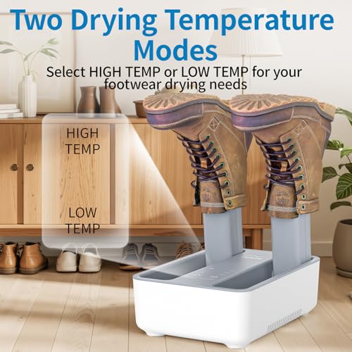 Boot Dryer and Deodorizer for Work Boots, Sneakers and Gloves, Portable Shoe Dryer with Retractable Hoses, Timer, and Heat Control