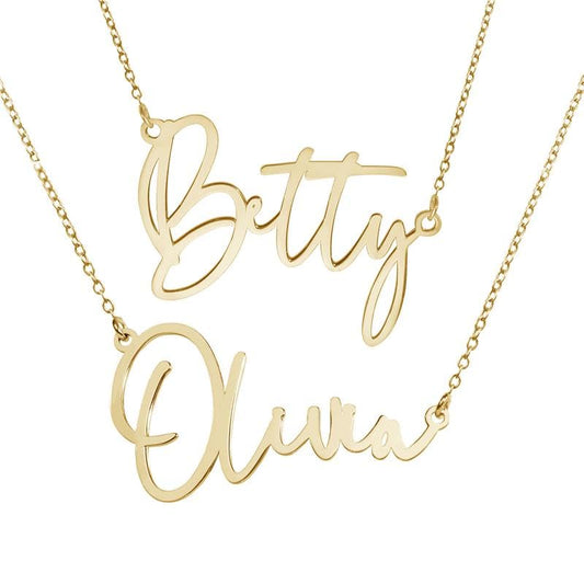 PicturesOnGold.com Custom Name Necklace For Women Personalized Name Necklace in Sterling Silver or Gold Necklace Personalized with any Name or Word - color: Two Different Names - Gold Modern Script Necklace