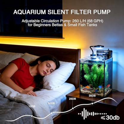 1.2 Gallon Betta Fish Tank, Small Aquarium Kit,Glass Small Fish Tank,Betta Fish Tank with a lid and Light and Filter, Small Transparent Glass Fish Tank with Light and Filter(Black Glass Background) - size: 1.2 Gallon
