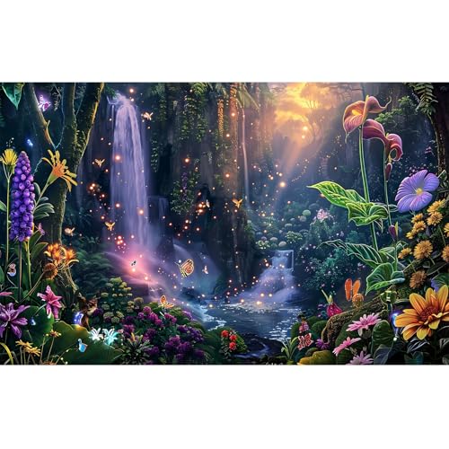 Fantasy Garden Aquarium Background Waterfall Tropical Forest Fish Tank Background Lush Moss Rainforest Flowers Reptile Tank Backgrounds Fantasy Sunray Butterfly Reptile Enclosure Backgrounds 24x12in - color: Purple_Orange, size: 24(W)x12(H)inches/ 60(W)*3