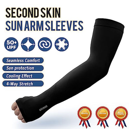 GOUNOD Gardening Sleeves to Cover Arms for Women with Thumb Holes-Sun Protection SPF Cooling Driving UV Blocking - color: 4 Pairs Black