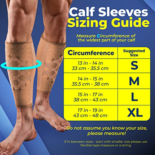 Sparthos Calf Compression Sleeves, Shin Splint Relief Men, Women - Beige-M | Leg Compression Sleeves (1 Pair), Varicose Veins, Pain & Cramp Recovery, Air Travel, Nurses, Maternity, Running, Soccer - color: Desert Beige