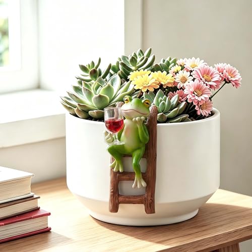 Climbing Frog Flower Pot Huggers, Funny Resin Frog Figurines Decor for Fish Tank Garden Planter Edge, Gift for Plant Lovers