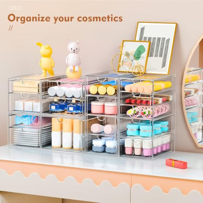 ARSTPEOE 17-Drawer Acrylic Storage & Makeup Organizer for Desk, Bath | Smooth-glide drawers, clear acrylic, 4-set stackable, dustproof, wipe-clean, for serum samples, sheet masks, bobby pins - size: 17 Drawers
