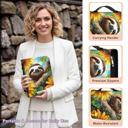 PU Leather Bible Cover with Handle & Pockets, Large Capacity Bible Case, Water-Resistant Scripture Organizer Bag with Bonus Card Holder, Christian Gift for Women & Men, Cute Sloth - color: Cute Sloth