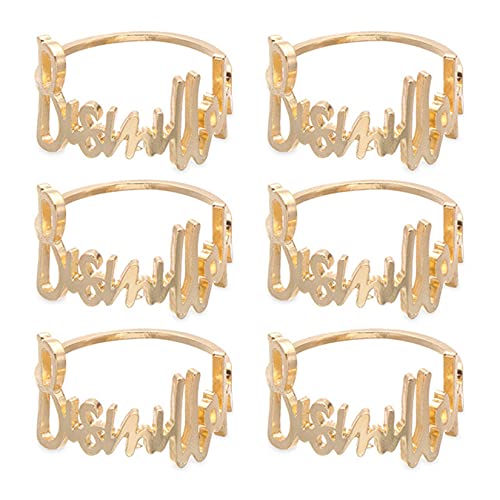 Napkin Rings- 6 Pcs Bismillah Letter Metal Napkin Ring Set Alphabet Napkin Buckles Holder Table Decor for Wedding, Party, Ramadan, Banquet (Gold) - style: Gold