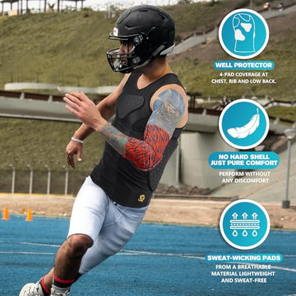 TUOY Adult Rib Chest Protector, New Version - Padded 5 Pads Baseball Football Lacrosse Rib Heart Sternum Guard - color: Black, size: Medium