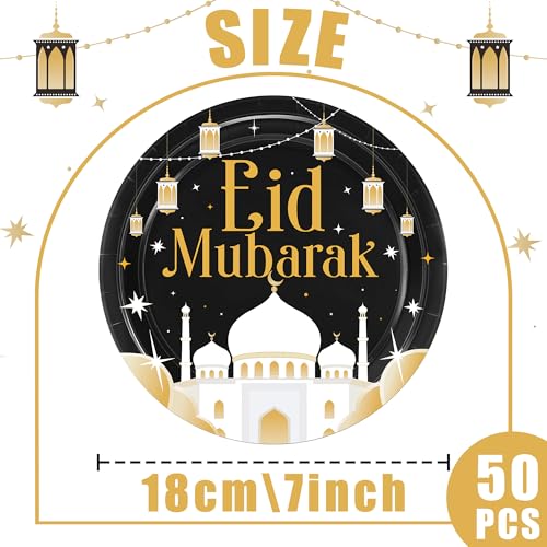 50PCS Eid Mubarak Plates Ramadan Decorations Happy Eid Islamic Muslim Party Decoration Supplies