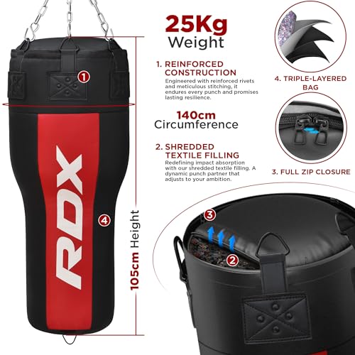 RDX Uppercut Unfilled Punch Bag for Boxing, Kickboxing Training, Maya Hide Leather Angled Heavy Bag Set with Punching Gloves for MMA, Muay Thai, Grappling, Sparring, BJJ and Taekwondo