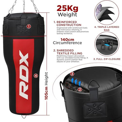 RDX Uppercut Unfilled Punch Bag for Boxing, Kickboxing Training, Maya Hide Leather Angled Heavy Bag Set with Punching Gloves for MMA, Muay Thai, Grappling, Sparring, BJJ and Taekwondo