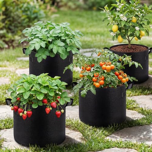 Songrey 10-Pack 10 Gallon Grow Bags | Thickened Nonwoven Fabric Pots, Outdoor Heavy Duty Garden Planters, Potato Grow Bags with Handles - color: Black, size: 10 Gallons
