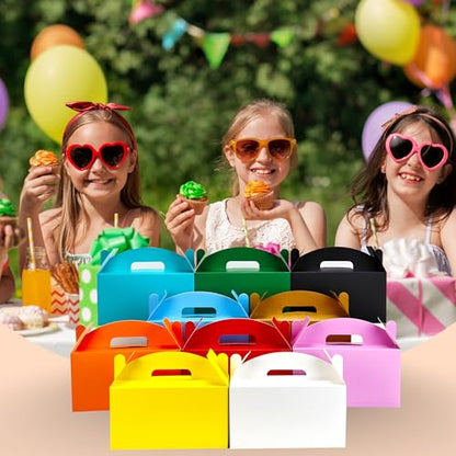Papertide Red Gable Box with Handles, 30 Pack 9.45×5×5 inch Sturdy Colorful Cardstock treat Boxes for Christmas Birthday Party Favors, Premium Presentation Boxes with Lids - color: Red