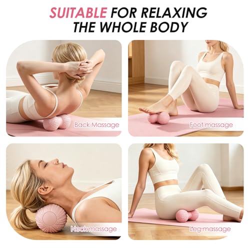 Large Peanut Massage Ball 4.3" Double Lacrosse Ball for Myofascial Release | Hard lacrosse ball for deep tissue, yoga, acupoint pressure, trigger point and muscle relaxer therapy - color: Pink-large Peanut Ball