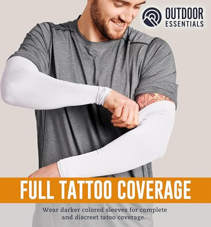 OutdoorEssentials UV Sun Sleeves for Men & Women, Cooling Arm Sleeves UPF 50+ | Golf, Tattoo Cover Up, Sun Protection - color: (3 Pairs): 1 Black, 1 Blue, 1 White