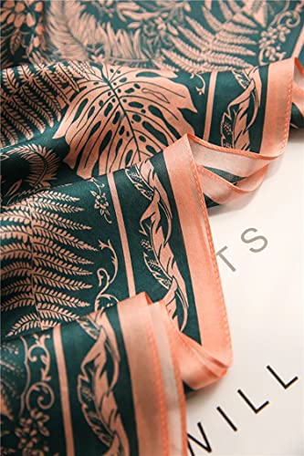 ANDANTINO 100% Silk Long Scarf-Women Large Oblong Shawls with Gift Packed - color: Green&pink Leaves