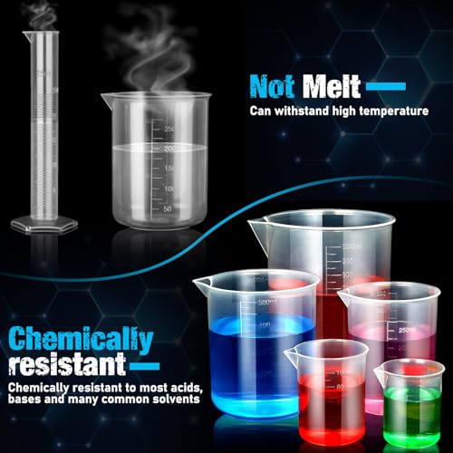moveland Plastic Graduated Cylinders and Beakers with 5 Pipettes, 10ml 25ml 50ml 100ml Cylinders, 50ml 100ml 250ml 500ml 1000ml Beakers, Ideal for DIY and Kids Science Lab | 10-100ml Cylinders, 50-1000ml Beakers & 5 Pipettes, Food-Grade Shatterproof, Accu