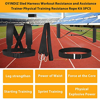 Sled Harness Set, Pulling Strap for Speed Power Agility Training | 5PCS Weight Tire Pulling Harness, Full Body Workout Football Running Exercise Equipment for Outdoor Indoor Men and Women