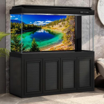 Majestic Lake Aquarium Background Aquamarine Blue-Green Shades Five Lakes Fish Tank Background Scenic Serene Pine Trees Terrarium Backgrounds Tranquil Valley Lakes Reptile Tank Backgrounds 24x12in - color: Blue_Green, size: 24(W)x12(H)in