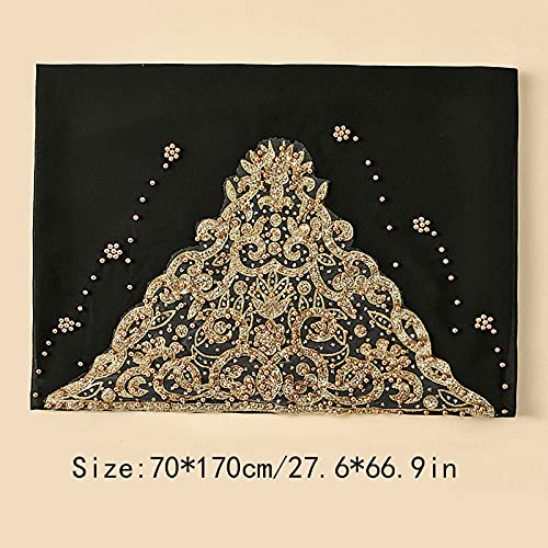 Women Fashion Chiffon Muslim Head Scarf Arabic Hijab Long Scarf Wrap - color: Beading Black