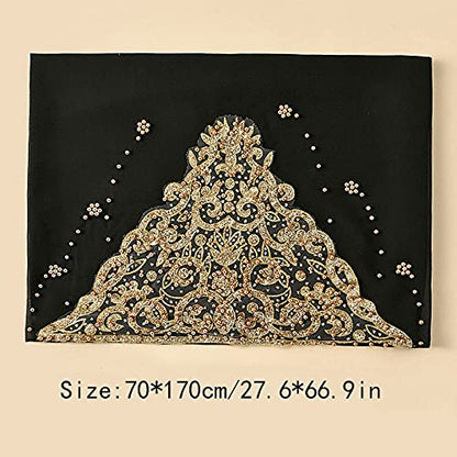 Women Fashion Chiffon Muslim Head Scarf Arabic Hijab Long Scarf Wrap - color: Beading Black