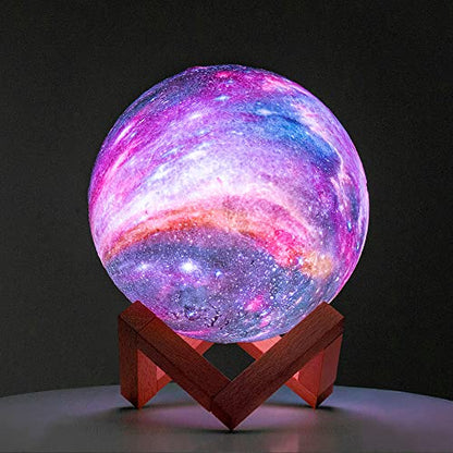 BRIGHTWORLD Moon Lamp Galaxy Lamp 5.9 inch 16 Colors LED 3D Moon Light, Remote & Touch Control Moon Night Light Gifts for Girls Boys Kids Women Birthday（Wooden Base） - style: Wooden Base