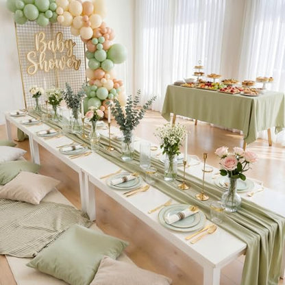 WDF Partyware 350PCS Green Plates Disposable - Sage Green Plastic Plates 50Guests Plastic Dinnerware with Rolled Napkins for Party/Birthday/Spring - color: Sage Green, size: 350