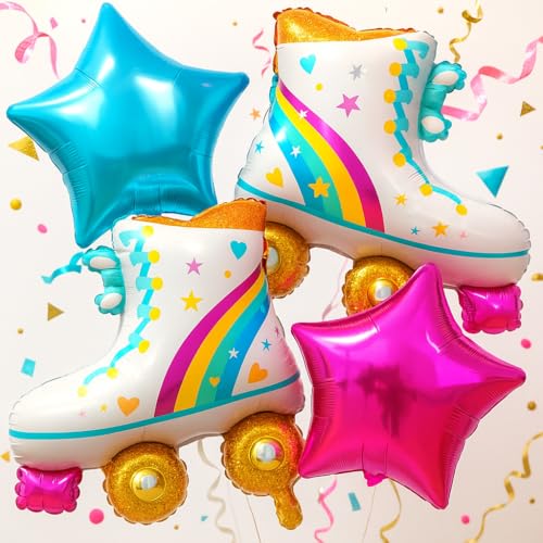 Katchon, Roller Skate Balloons and Star Balloons -20 Inch, pack of 4 | Roller Skating Party Favors, Roller Skate Party Decorations | Birthday Decorations, Disco Party Decorations, Star Theme Party - color: Pink and White