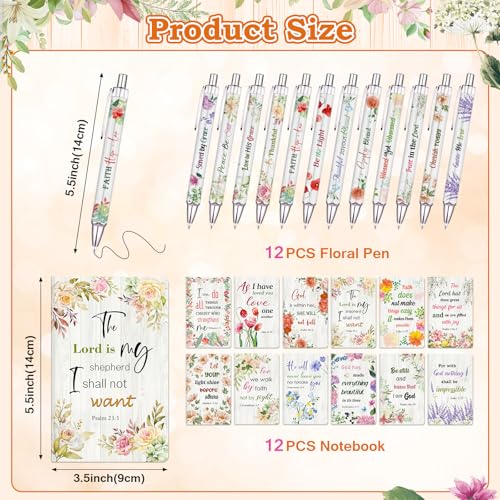 36 Pcs Christian Bulk Gifts for Women Include 12 Mini Bible Verse Notepads, 12 Scripture Ballpoint Pens & 12 Magnetic Cross Bookmarks, Cute Religious Notebooks Gifts Prizes Party Favors, 3.5"x5.5"