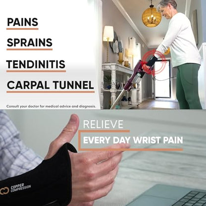 Copper Compression Wrist Brace - Copper Infused Adjustable Orthopedic Support Splint for Pain, Carpal Tunnel, Arthritis, Tennis Elbow, Tendinitis, RSI, Ganglion Cyst for Men Women - Left Hand - S/M - size: Left Hand Small/Medium (Pack of 1)