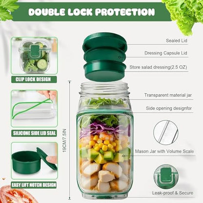 Salad Pod Portable Salad Jar with Leakproof Dressing Container, Meal Prep, Food Storage Container for Office, Work, Travel, Picnic, Gym and Outdoor Use - size: 1000 ml (Pack of 1)