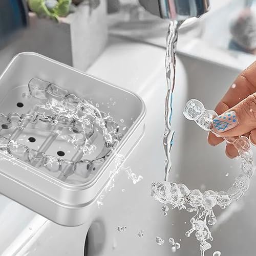 Aluminum Retainer Case Compatible with Invisalign,2 Pack Durable Denture Holder Orthodontic Aligner Holder Mouth Guard Case Retainer Soaking Cups for Travel, Camping, Office
