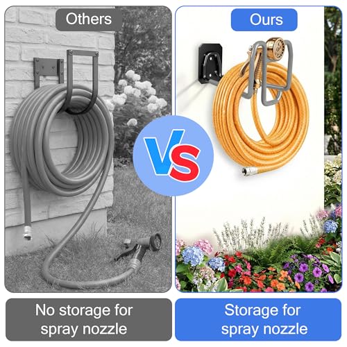 2pcs Garden Hose Holder with Tool Hook - Heavy Duty Water Hose Reel with Nozzle Storage Design, Wall Mount Hose Hanger Water Hose Holders for Outside Yard Storage - color: 2pc Gray