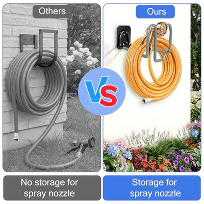 2pcs Garden Hose Holder with Tool Hook - Heavy Duty Water Hose Reel with Nozzle Storage Design, Wall Mount Hose Hanger Water Hose Holders for Outside Yard Storage - color: 2pc Gray