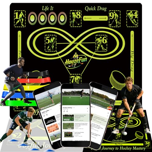 Hockey Training Equipment, Non-Slip Dribbling Training Mat, Field Trainer | Hockey Field Trainer, Practice Aids to Improve Speed, Ball Control and Coordination, Includes Resistance Bands and Cones - size: 59"*59"