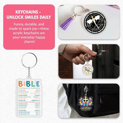 Bible Emergency Numbers Keychains 2 Inches Funny Christian Religious Bible Verse, Keychain for Keys, Handbags, Backpacks, Suitcases, Keyrings, Acrylic Material DIY Accessories Gifts for Friends Mom