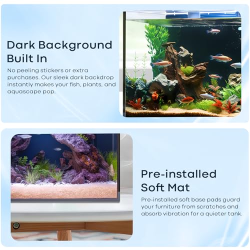 10 Gallon Glass Fish Tank, Aquarium Fish Bowl Cube for Betta Goldfish Snails Shrimp Aquatic Planting, Easy to Maintain Ultra Clear Rimless Dark Background Low Iron - color: Dark Background, size: 10 Gallon