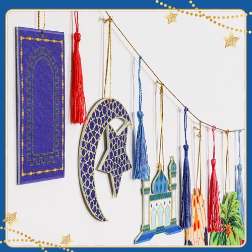 Briwooody 24 Pcs Ramadan Garland Banner Eid Mubarak Ramadan Decorations for Home Eid Mubarak Banner Set Islam Muslim Celebration Lesser Bairam Decoration for Home Fireplace Indoor Outdoor
