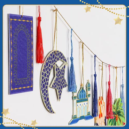 Briwooody 24 Pcs Ramadan Garland Banner Eid Mubarak Ramadan Decorations for Home Eid Mubarak Banner Set Islam Muslim Celebration Lesser Bairam Decoration for Home Fireplace Indoor Outdoor