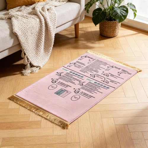 Bilingual Guided Prayer Mat with Direction Finder, Read in English and Say It in Arabic Guided Prayer Mat for Salah and Meditation (Pink, S)