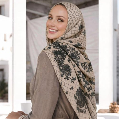 Hijab Scarf for Women Fashion Printed Modal Hijab Head Wrap Scarves Lightweight Long Scarf Shawls - color: Flower Lace Print