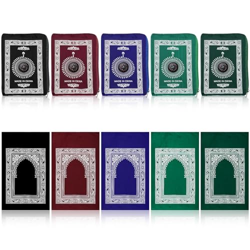 5 Pack Portable Travel Prayer Mat with Compass Pocket Praying Rug