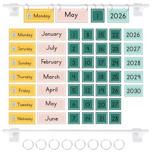Boho Magnetic Flip Calendar for Classroom, Adjustable Rod Date Flip - color: 1-2
