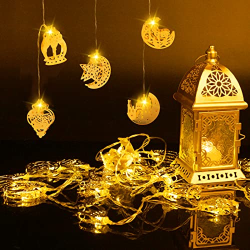 ANPHSIN Ramadan Eid String Light- 9.8ft 20LEDs Eid Moon Star Kerosene Lantern Lamp Battery Operated Mubarak Islam Decorative Indoor Lights String for Muslim Islamic Home Garden Patio Decor Supplies - style: Moon Star Kerosene Lamp