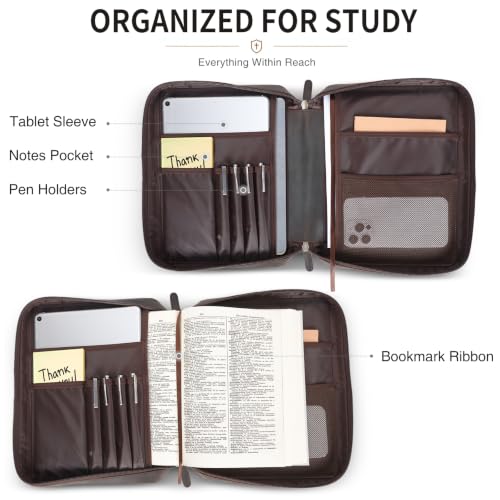 Polare Full Grain Leather Bible Cover Church Bag Bible Protective Book Holder Carrying Case Folder Organizer Portfolio, Dark Brown - style: Dark Brown