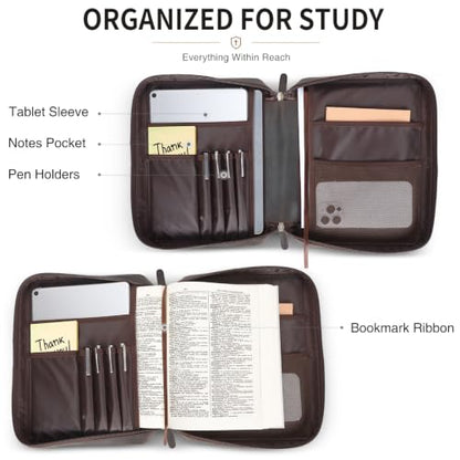 Polare Full Grain Leather Bible Cover Church Bag Bible Protective Book Holder Carrying Case Folder Organizer Portfolio, Dark Brown - style: Dark Brown