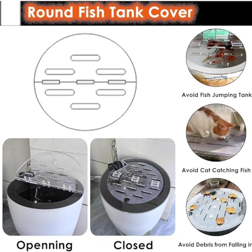 Adjustable Cat-Proof Acrylic Lid for Round Aquarium - Anti-Jump Fish Tank Cover with Cuttable Hole & Hinges, Folding Flip-Top Design for Easy Access